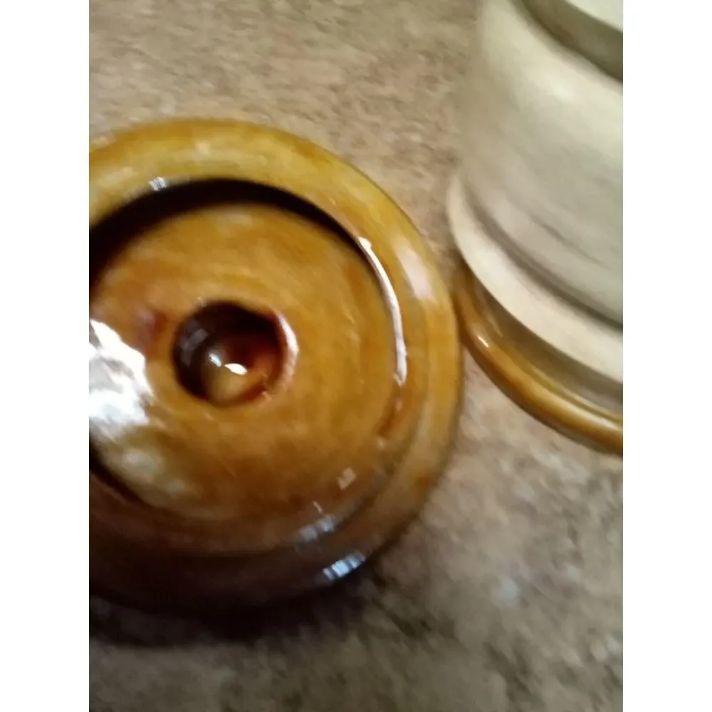 poubelle de table Vintage Beige Brown Pottery Canister Jar Set